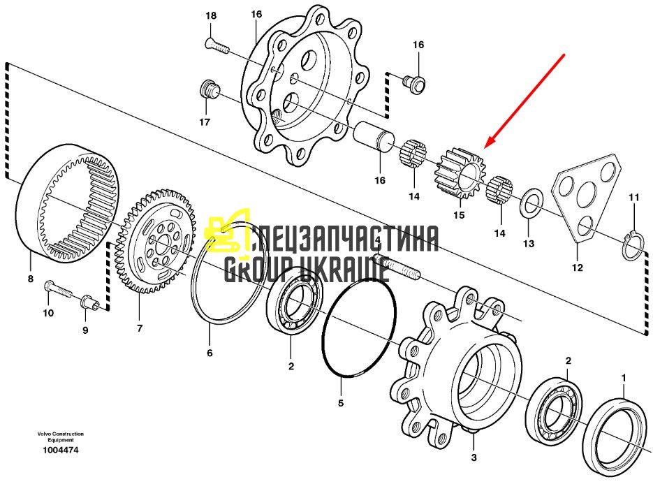 2113414 (125455, CA0125455, 502831, 85806014, 11988585) Шестерня планетарная (Z-23) Caterpillar, Carraro