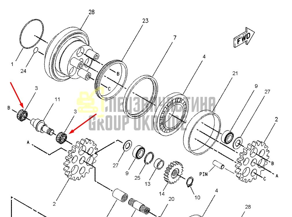 Игольчатый подшипник редуктора хода Caterpillar E70B 7I-2318
