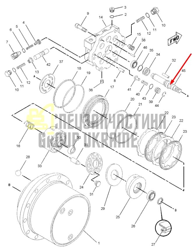 Вал гидромотора хода 7I-2331 Caterpillar 307, 307B, E70B