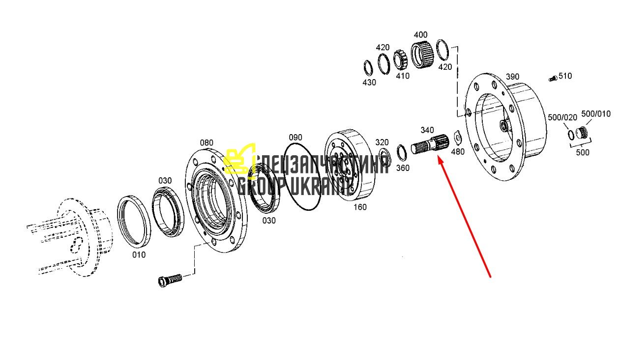 9R3161 (4472353158, 4472353157, 5904657955) Вал сонячної шестерні Caterpillar, ZF