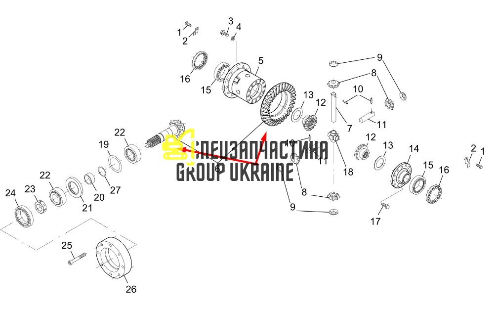 K9006385 Главная пара (планетарка+хвостовик) Doosan
