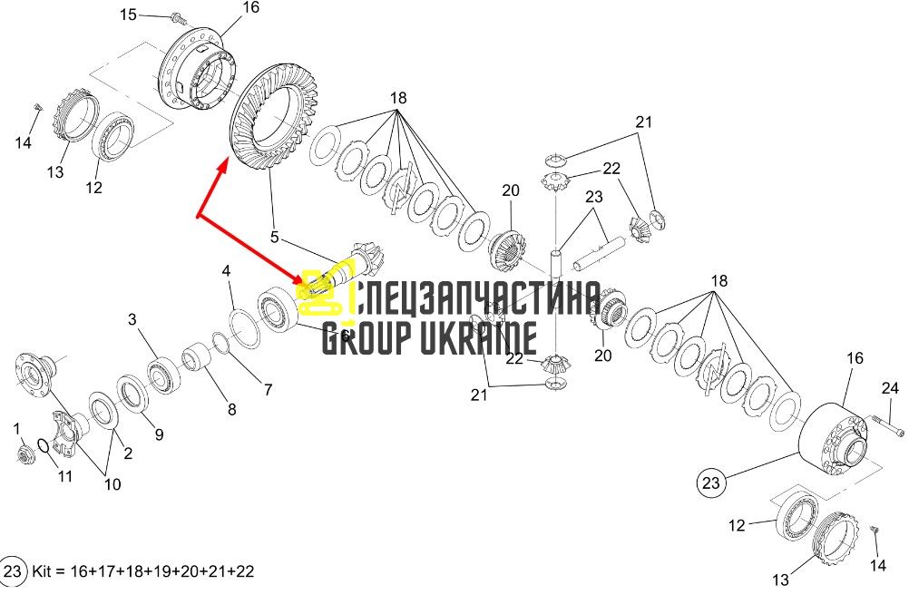 K9006656 Главная пара (планетарка+хвостовик) Doosan