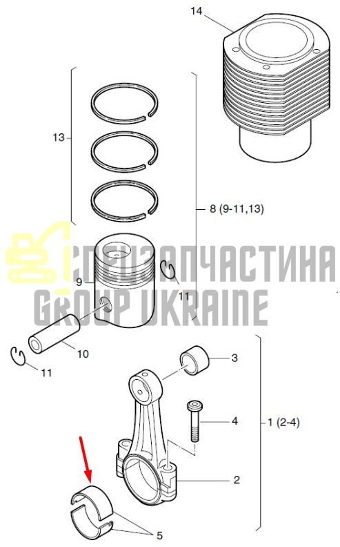 03753100 Шатунный вкладыш 0,5 Hatz 2L30, 2L40, 2L41, 3L40, 3L41, 4L40, 4L41