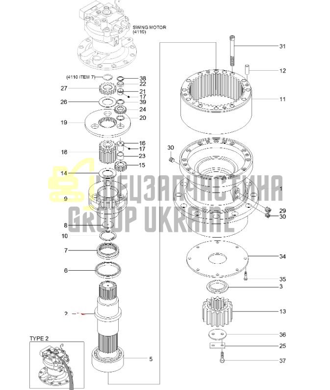 31N6-10180 Редуктор повороту Hyundai R170W-9S, R170W-3, R170W-7, R170W-7A
