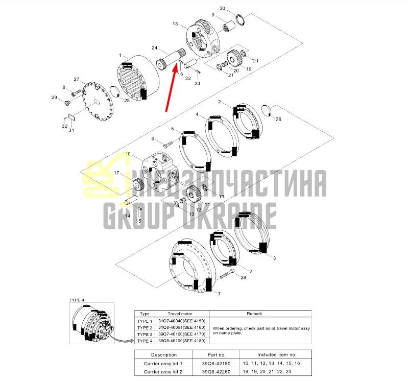 39q8-42320 Вал редуктора хода Hyundai