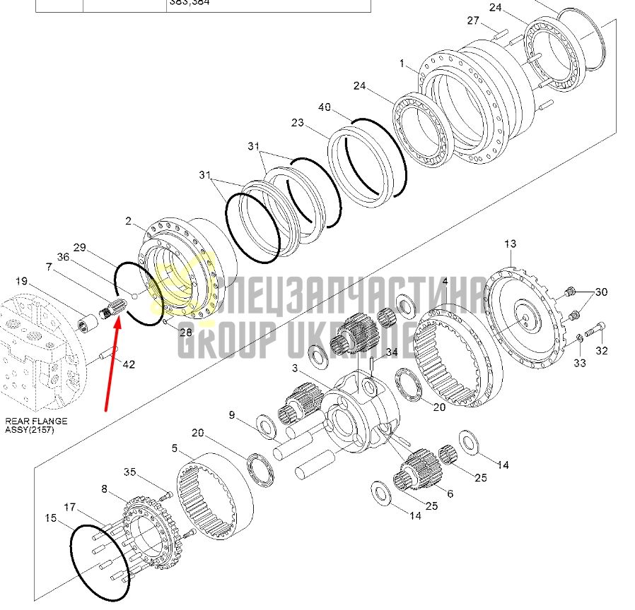400B1007-0001 малое центральное зубчатое колесо ходового редуктора на гусеничный экскаватор Hyundai Robex 130