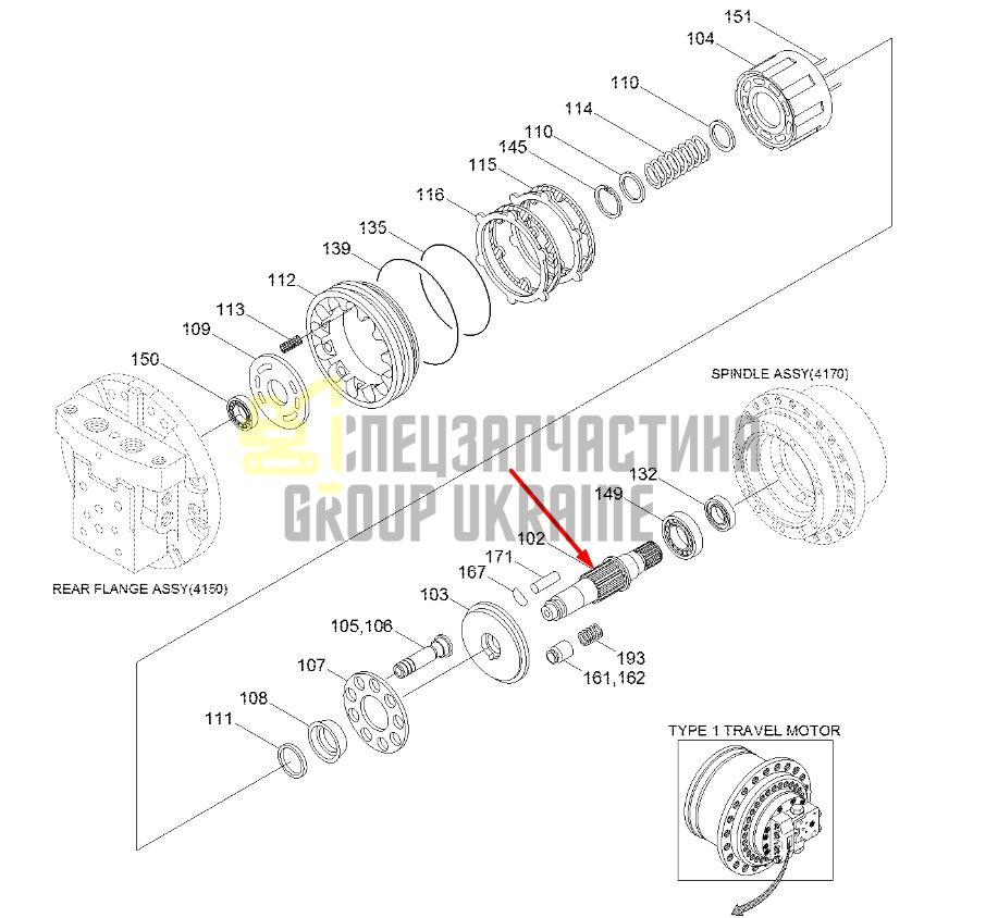 XKAH-00317 Вал гидромотора хода Hyundai R140