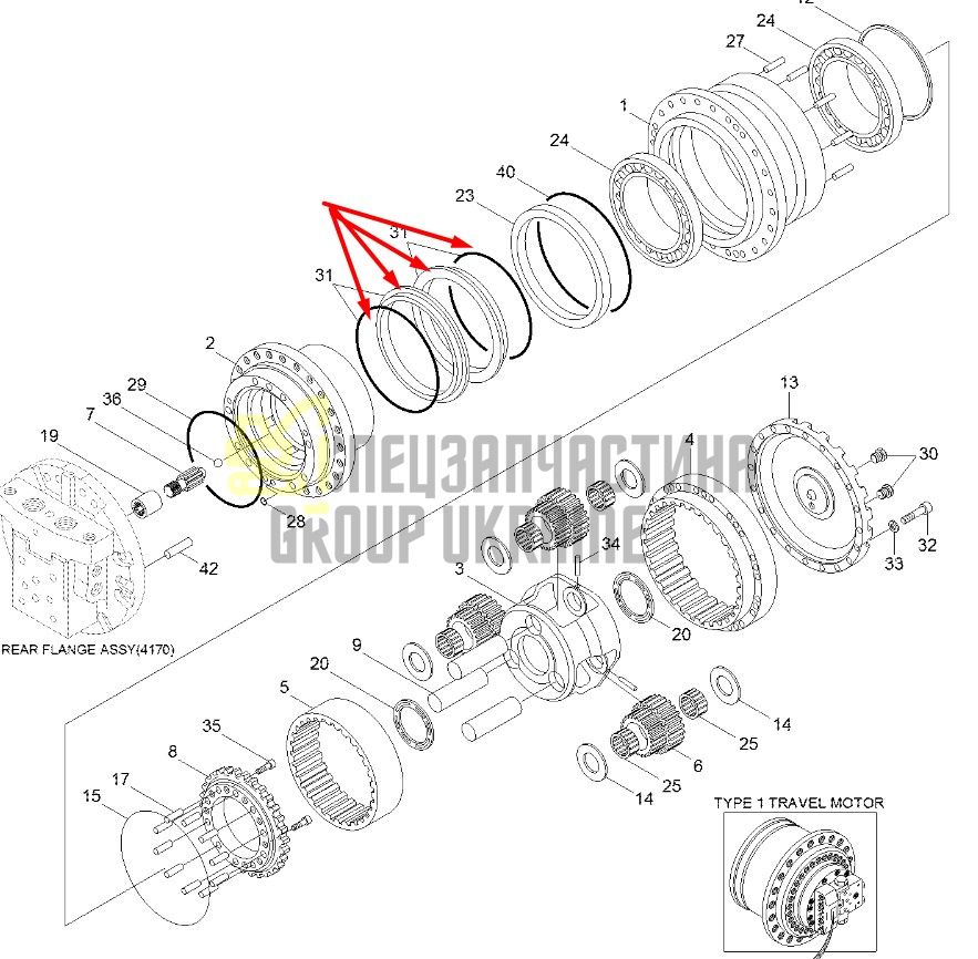 Сальник бортового редуктора XKAH-00341 Hyundai R140LC-7 даукон, уплотнение