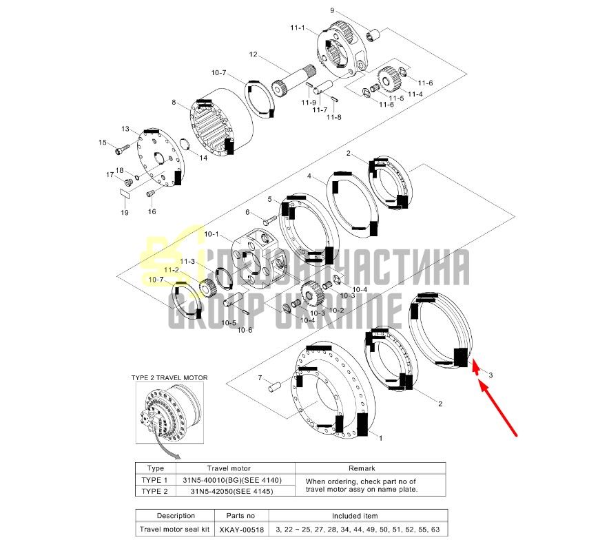 XKAQ-00219 Уплотнение бортового редуктора Hyundai R210