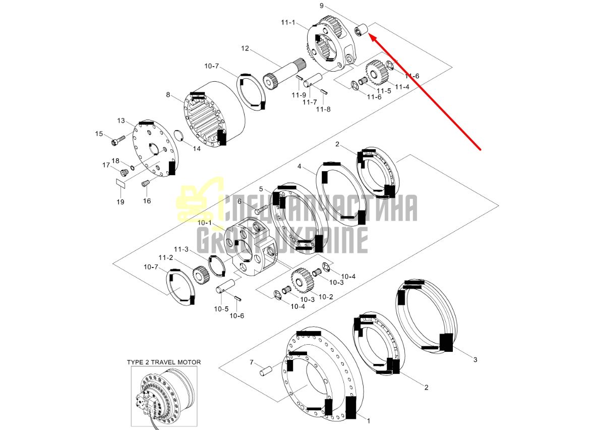 XKAQ-00225 Соединительная муфта привода гидромотора хода Hyundai R250LC-7