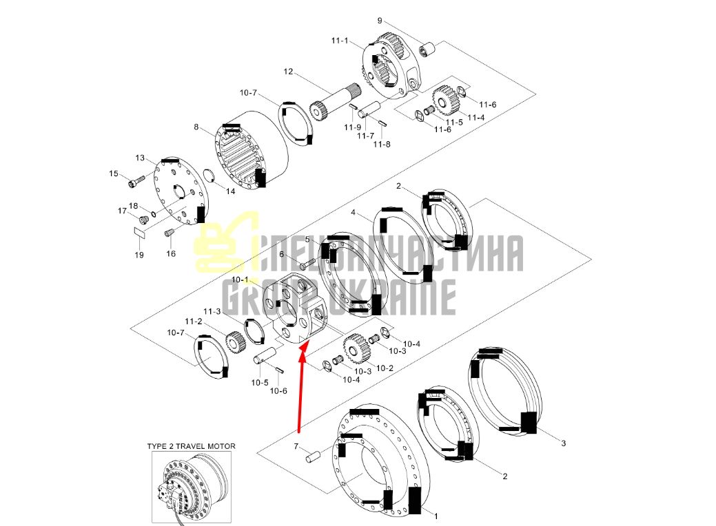XKAQ-00226 Блок сателлитов редуктора хода Hyundai R160LC-9