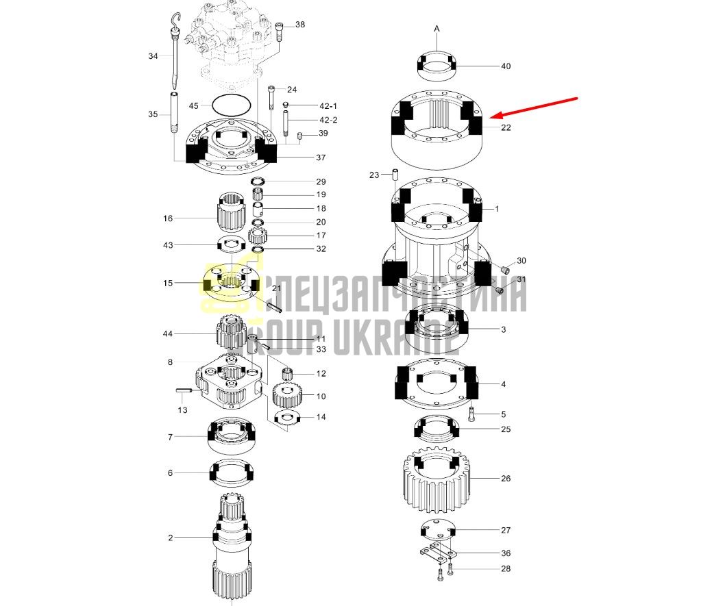 XKAQ-00258 Шестерня коронная Hyundai R360LC-7A