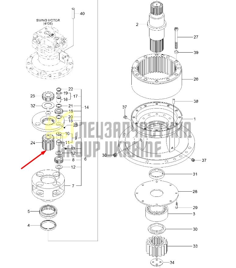 XKAQ-00455 Солнечная шестерня Hyundai R290LC-9, R300LC-9S, R330LC-9S
