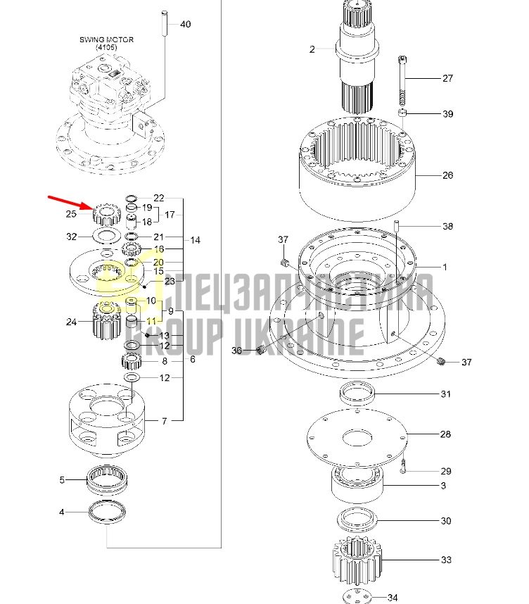 XKAQ-00456 Солнечная шестерня Hyundai R290LC-9, R300LC-9S, R330LC-9S