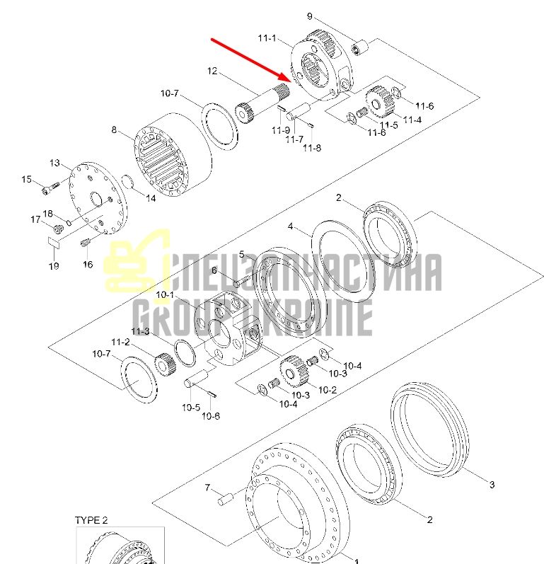 XKAQ-00653 Водило в сборе первой ступени Hyundai R180LC-9