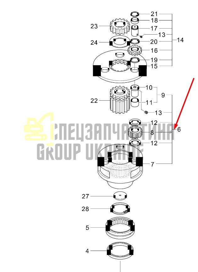 XKAQ-00753 Водило №2 применяется на редукторе поворота Hyundai R160LC9