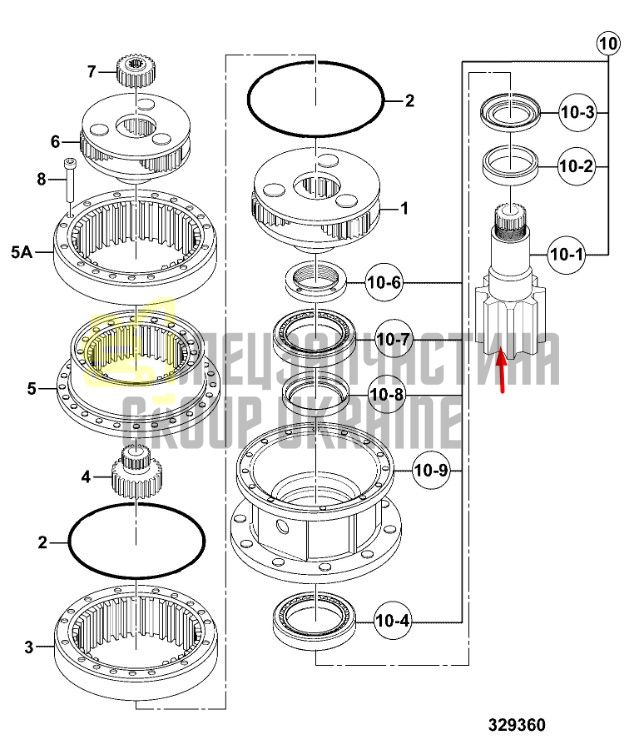  05/903869 Вал редуктора поворота башни на JCB JS200, JCB JS220