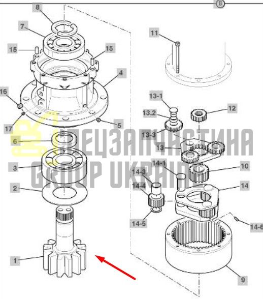 20/951207 Вал редуктора поворота башни на JCB JS115-JS145