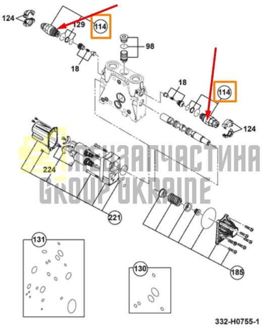 JCB 25/221882 Клапан трехсекционного распределителя