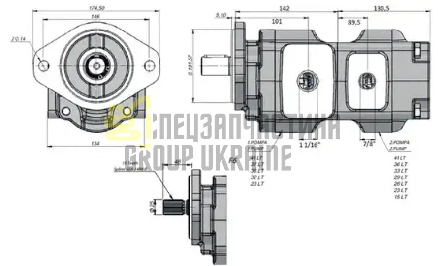 Насос гидравлический основной шестеренчатый 36/29 332/F9030 для JCB 3CX, 3CX Super, 4CX