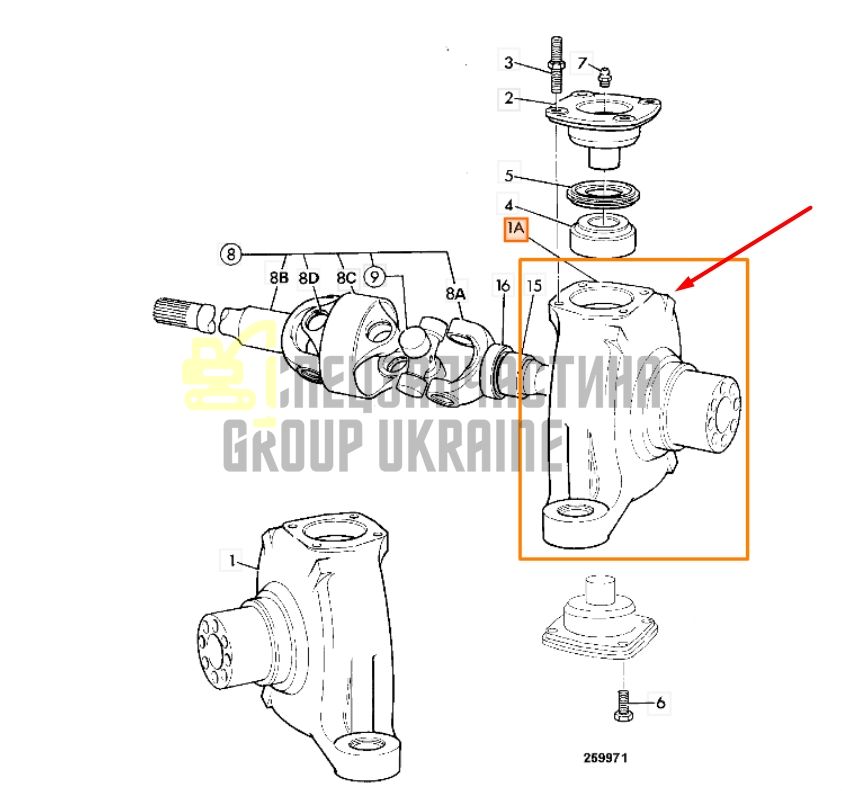 Поворотный кулак 453/23303, 453/23102 для JCB 3CX, 4CX