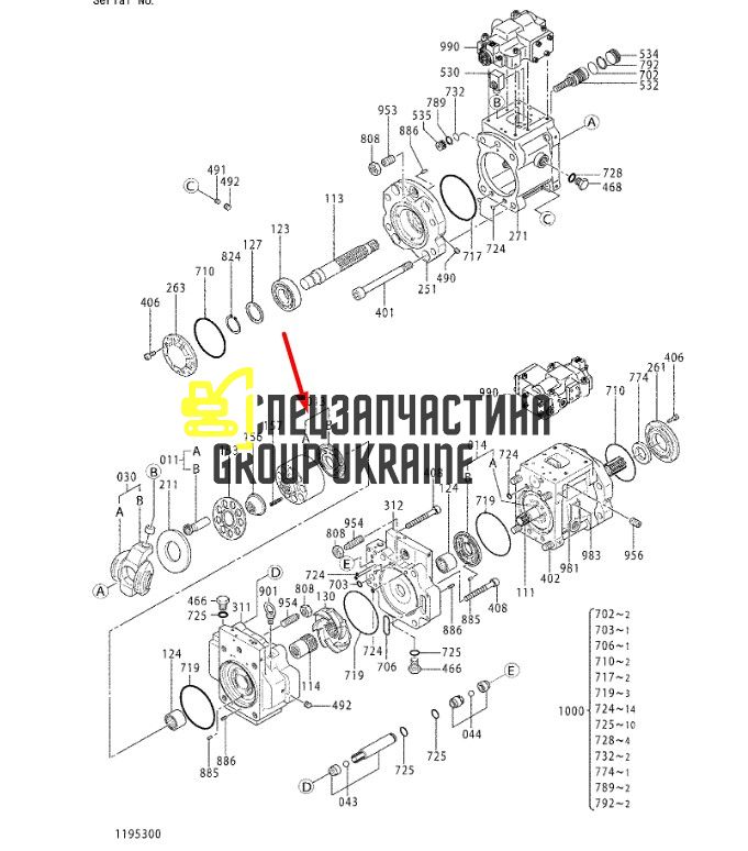 Блок цилиндров и Распределительная шайба L Kawasaki 0451003 Hitachi