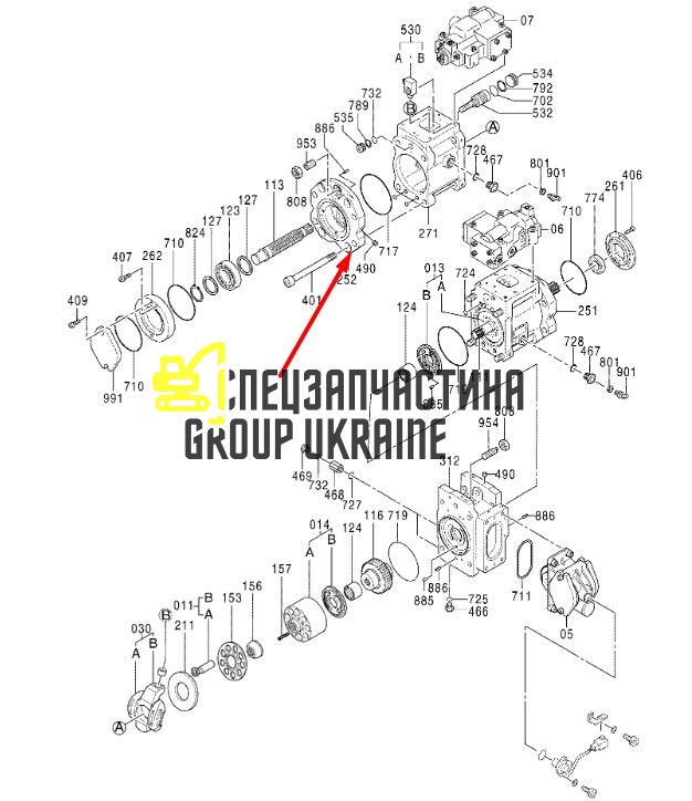 Поворотная плита + суппорт (ZX130/160) Kawasaki K5V80DTP 0878110 Handok