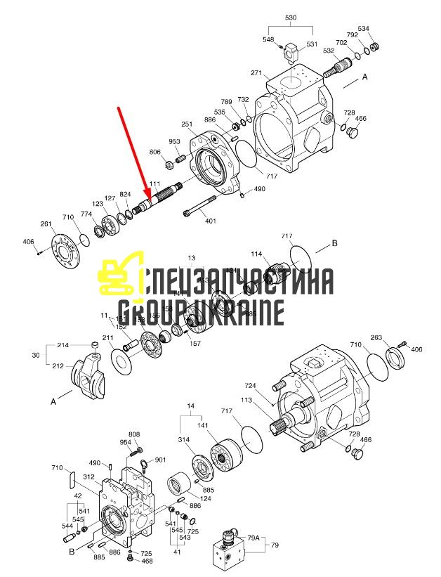 Вал гидронасоса ведущий Kawasaki K3V112 135323A Handok