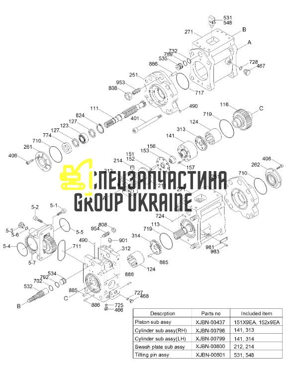 Насос гидравлический в сборе с PTO Kawasaki K5V80DTP 31N5-15011 Handok