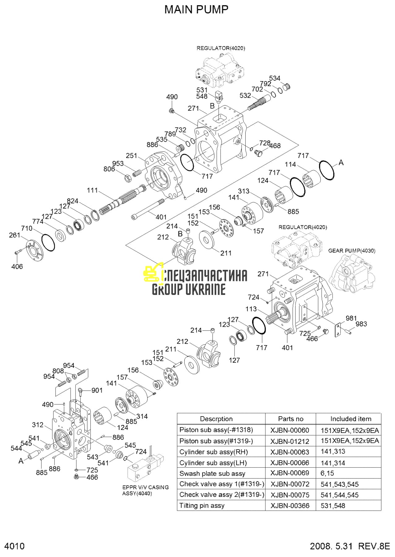 Насос гидравлический в сборе с PTO Kawasaki 401-00060 Handok