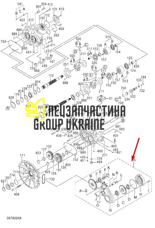 Блок отбора мощности Kawasaki K5V200DPH 4654554 PTO Handok
