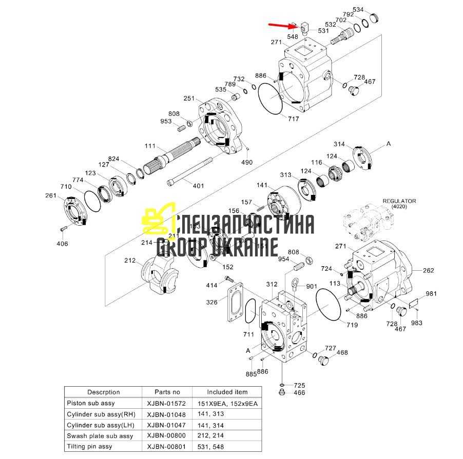 Палец серво-поршня Kawasaki K5V140 XJBN-00956 Handok