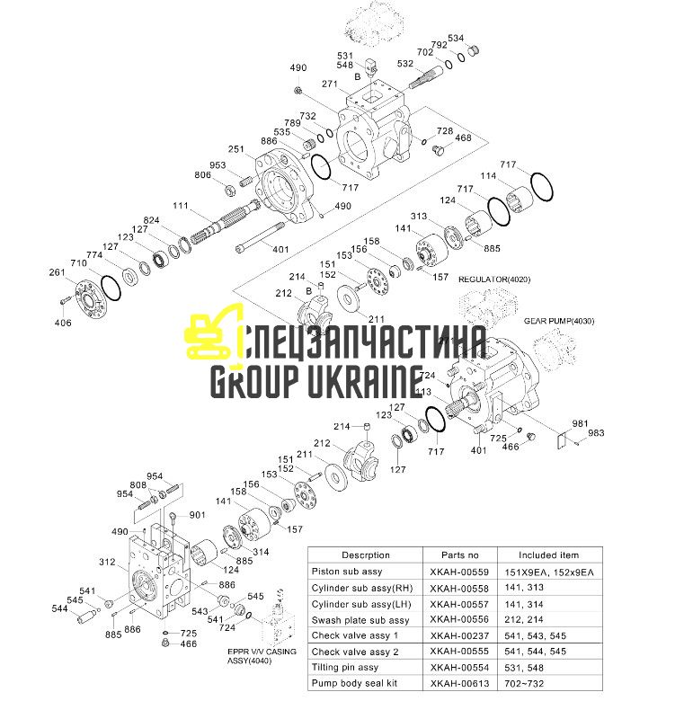 Блок цилиндров и распред. шайба L Kawasaki K3V XJBN-00066 Handok