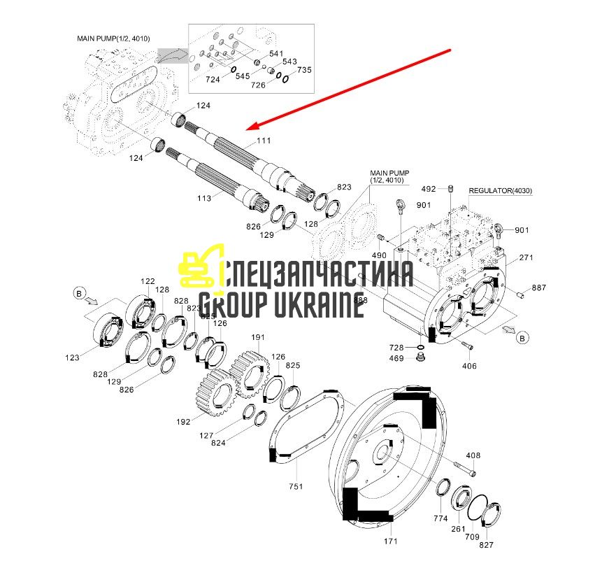 XJBN-00789 Вал гидронасоса ведомый Kawasaki K3V112DP Hyundai