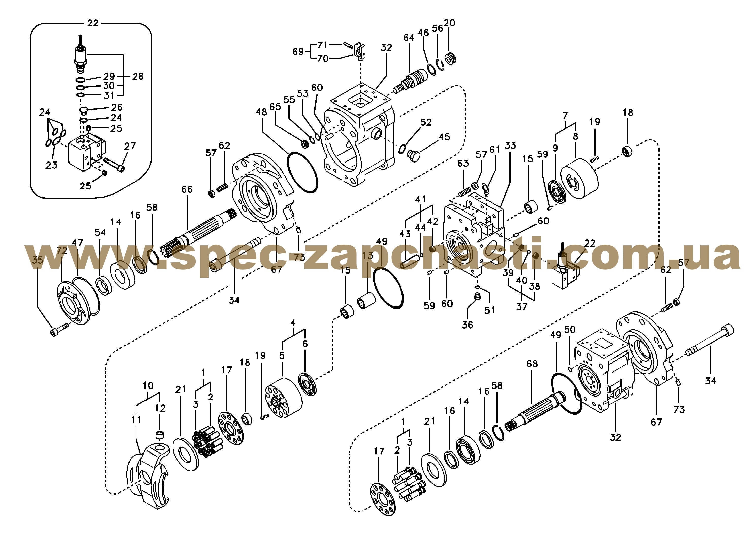 Подшипник роликовый Kawasaki K3V XJBN-00950 Handok