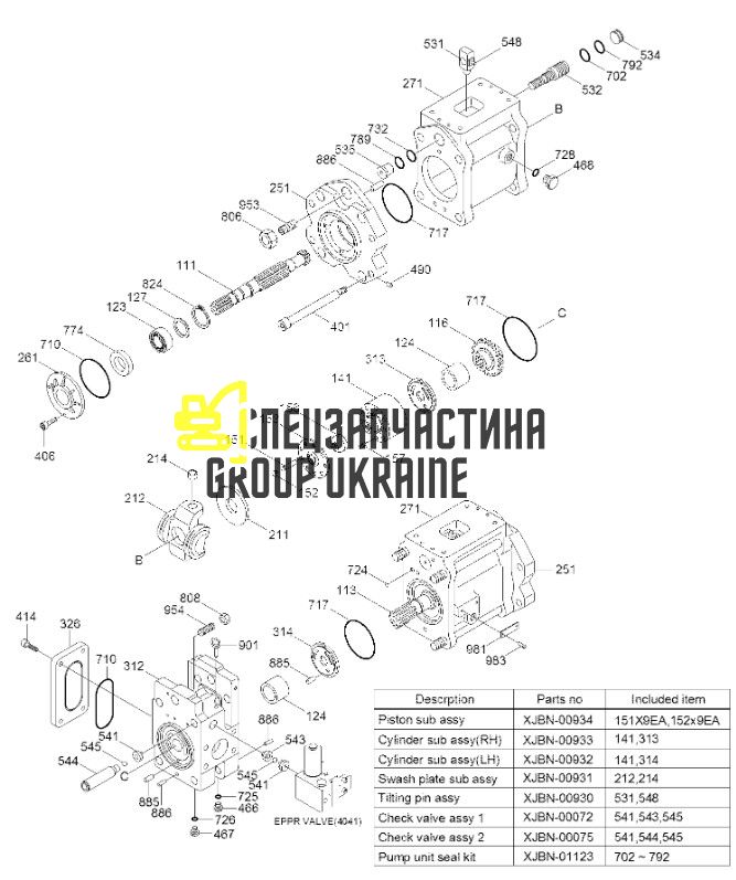 Ремкомплект гидронасоса Kawasaki K5V140DTP XJBN-01123 Hyundai