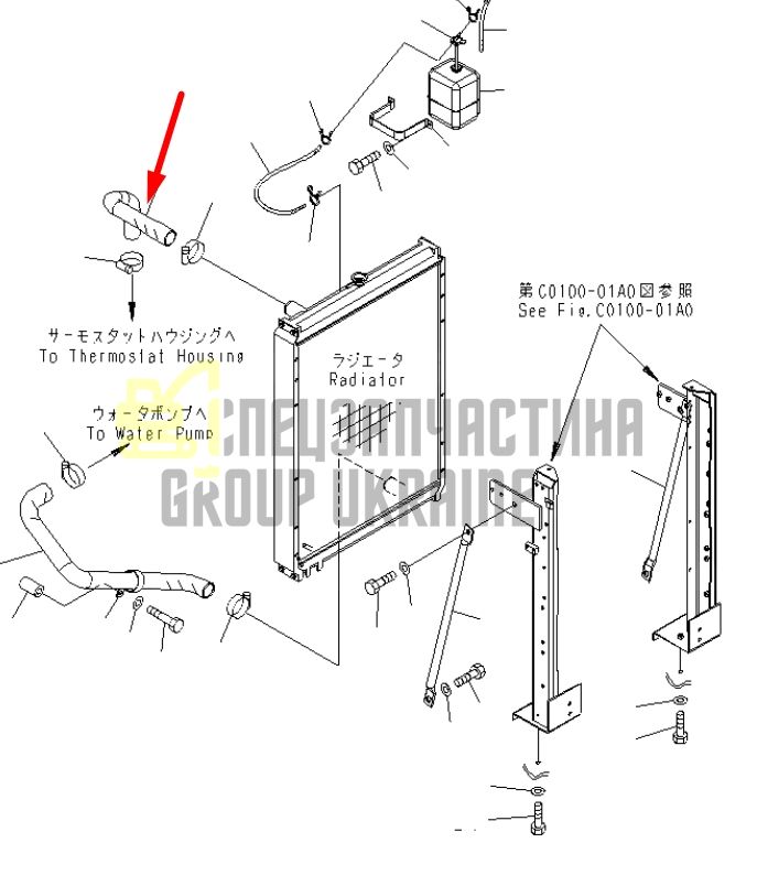 Купить Komatsu 20Y-03-31220 Патрубок радиатора верхний для PC200, PC210