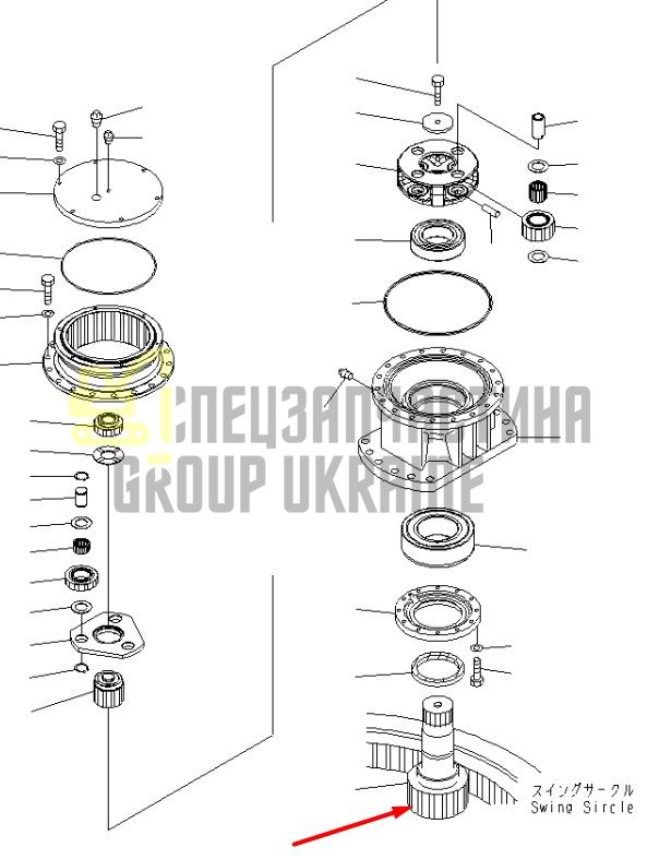 20Y-26-21142 Вал шестерня пиньон редуктора KOMATSU PC200-7