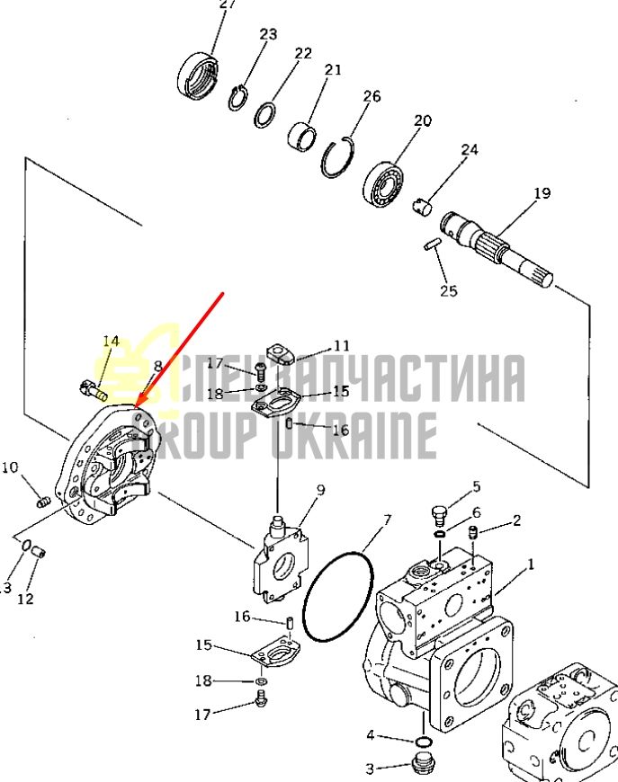 Суппорт люльки 708-21-00040 для гидравлики Komatsu HPV35 Handok