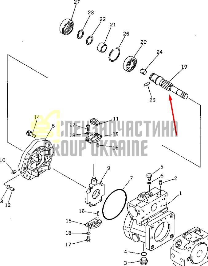 Вал гідронасосу ведучий 708-21-12720 для гідравліки Komatsu HPV35 Handok