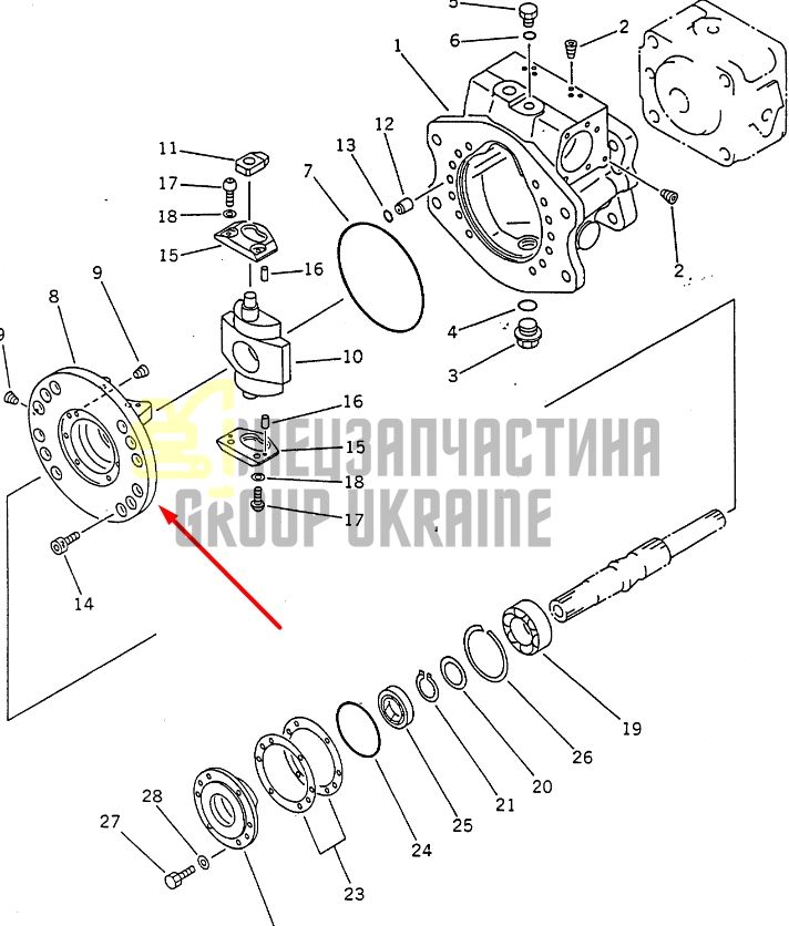 Суппорт люльки 708-23-00630 для гидравлики Komatsu HPV55 Handok