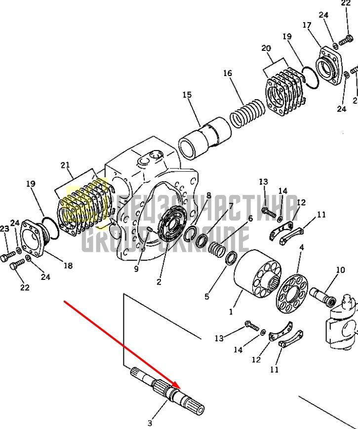 Вал гидронасоса ведущий R 708-23-12710 для гидравлики Komatsu HPV55 Handok
