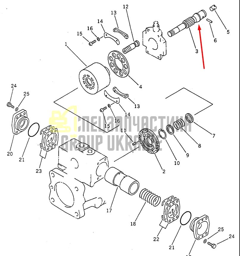 Вал гидронасоса ведомый L 708-23-12720 для гидравлики Komatsu HPV55 Handok