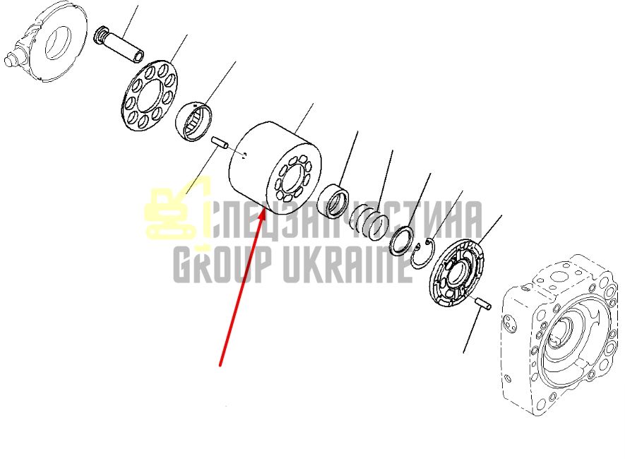 Блок цилиндров и Распределительная шайба R 708-2H-04140 для гидравлики Komatsu HPV132Handok