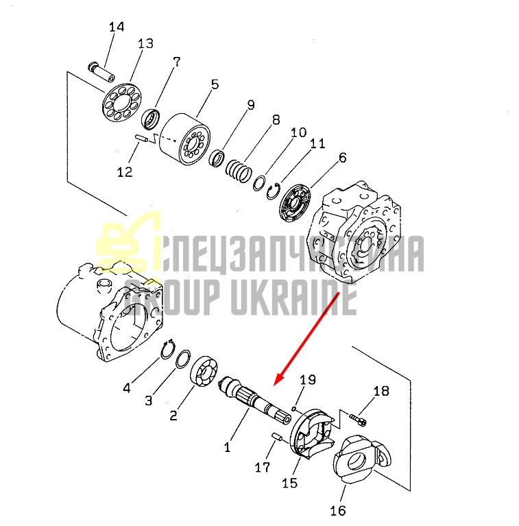 Вал гидронасоса ведомый 708-2L-32170 для гидравлики Komatsu HPV95 Handok