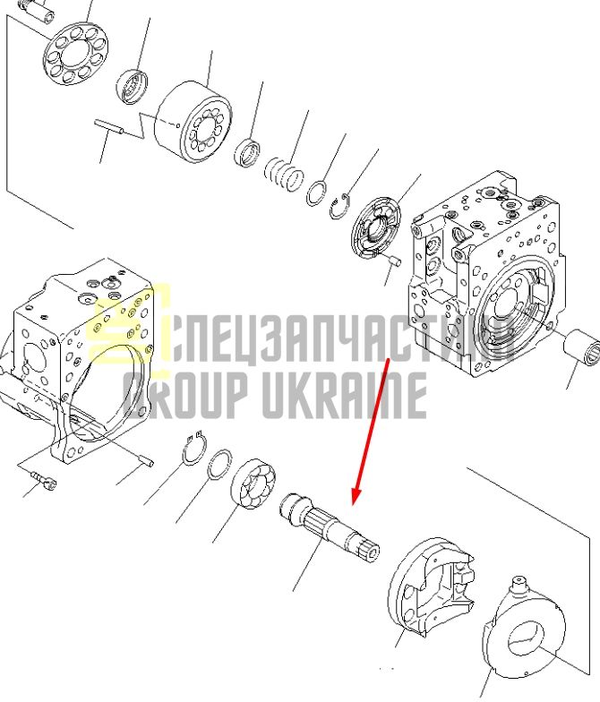 Komatsu 708-2L-42120, 708-2L-42220 Вал гидронасоса ведомый L для гидравлики HPV112 Handok