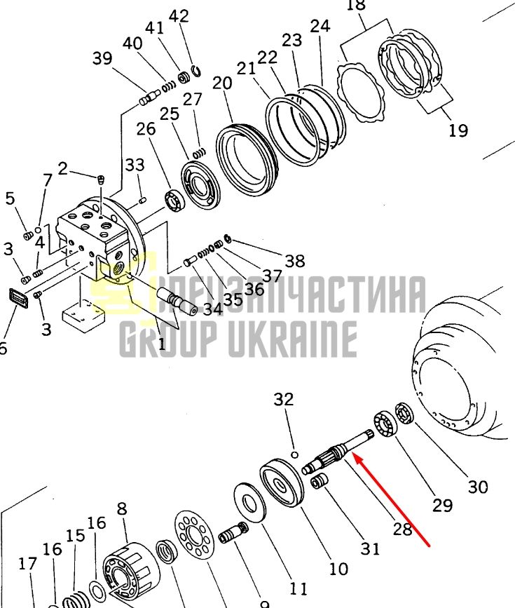 Вал гидромотора хода TZ910B2002-00 Komatsu BZ200