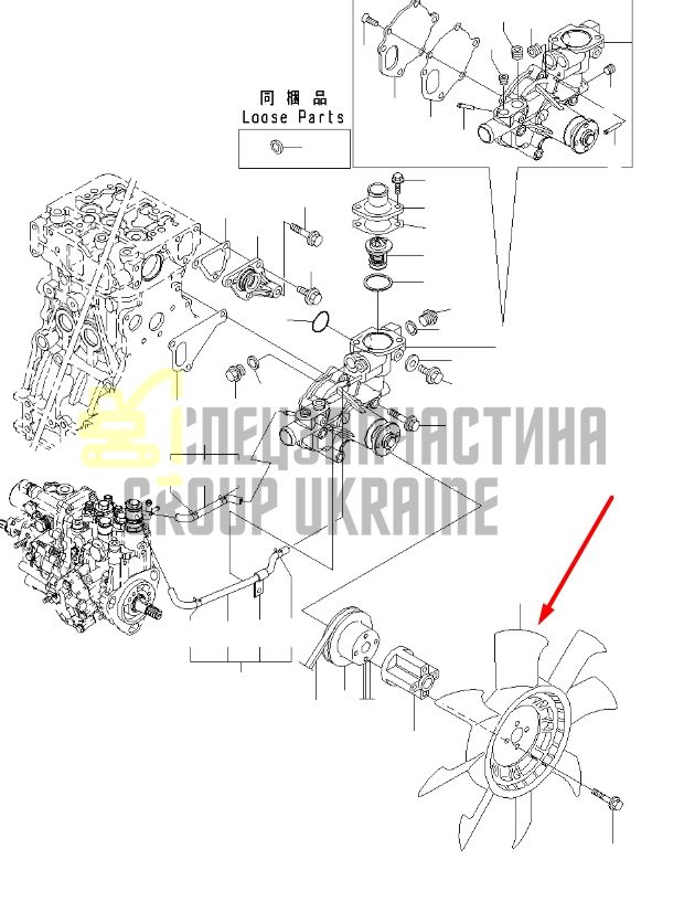 Komatsu 129436-44740 Крыльчатка для двигателя 3D84E-3F 4D88E-3D экскаватор PC35R-8