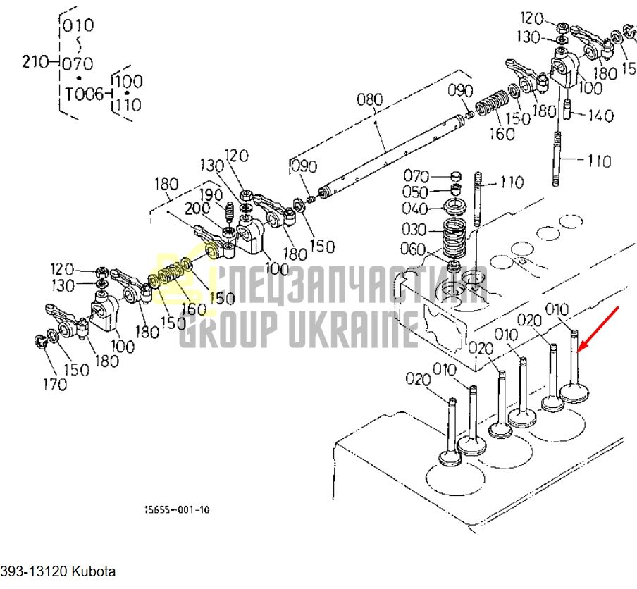 Kubota 15393-13120 Клапан выпускной для D850, D950