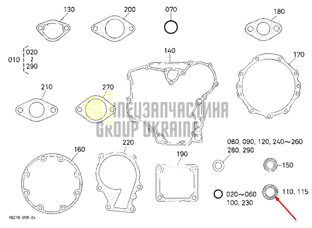Купить Kubota 16241-04460 Задний сальник коленвала для D1105, V1505